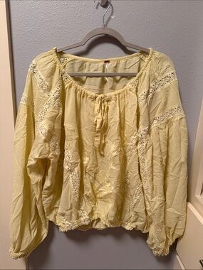 Free People Lemon Embroidered Peasant Blouse